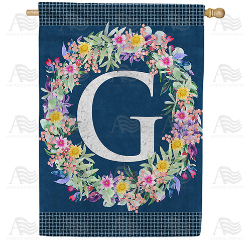 America Forever Floral Wreath Monogram Letter Monogram House Flag