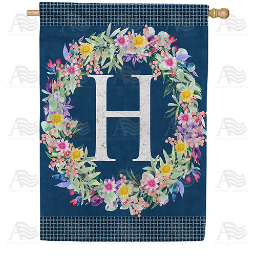 America Forever Floral Wreath Monogram Letter Monogram House Flag
