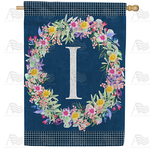 America Forever Floral Wreath Monogram Letter Monogram House Flag