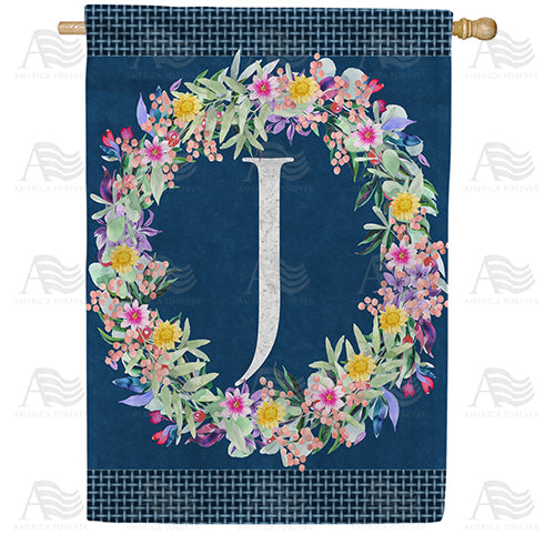 America Forever Floral Wreath Monogram Letter Monogram House Flag