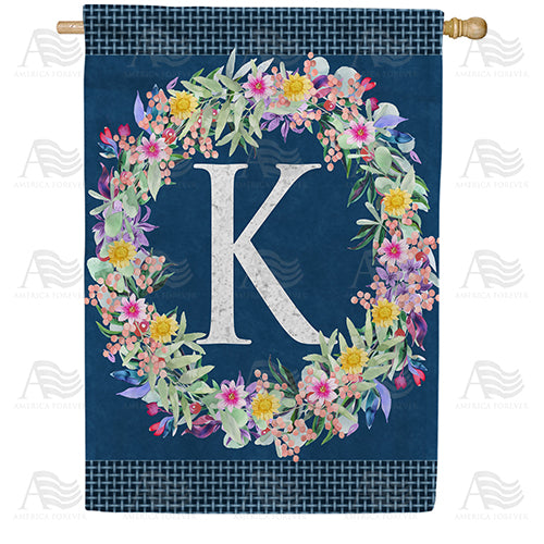 America Forever Floral Wreath Monogram Letter Monogram House Flag