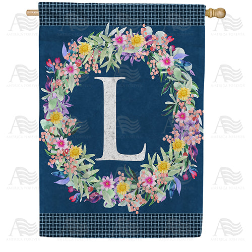 America Forever Floral Wreath Monogram Letter Monogram House Flag