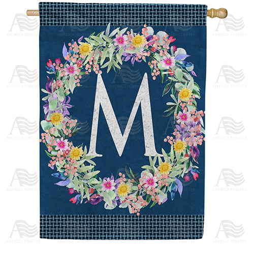 America Forever Floral Wreath Monogram Letter Monogram House Flag