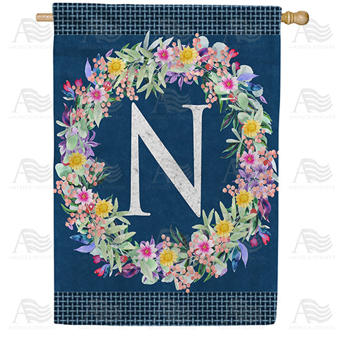 America Forever Floral Wreath Monogram Letter Monogram House Flag