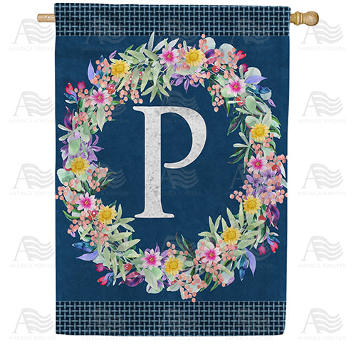 America Forever Floral Wreath Monogram Letter Monogram House Flag