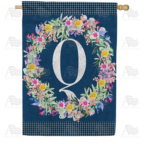 America Forever Floral Wreath Monogram Letter Monogram House Flag