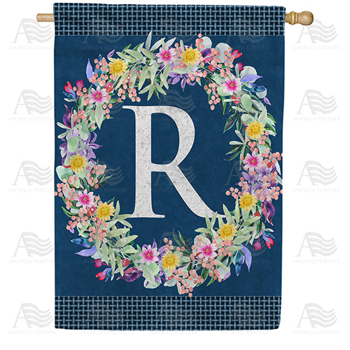 America Forever Floral Wreath Monogram Letter Monogram House Flag
