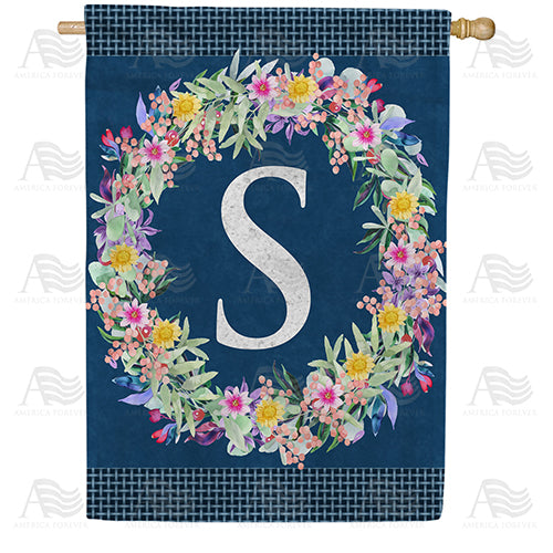 America Forever Floral Wreath Monogram Letter Monogram House Flag