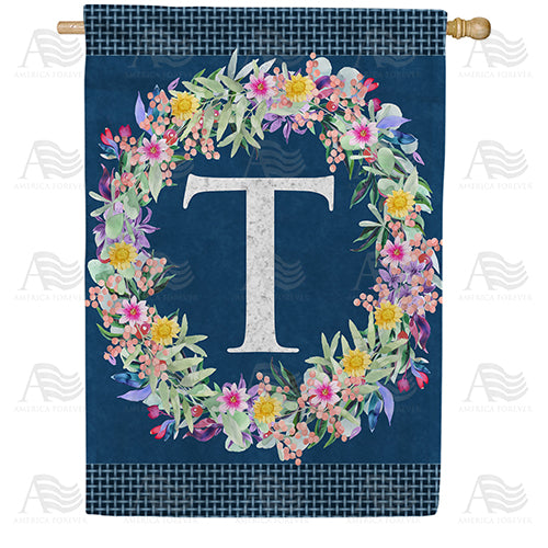 America Forever Floral Wreath Monogram Letter Monogram House Flag