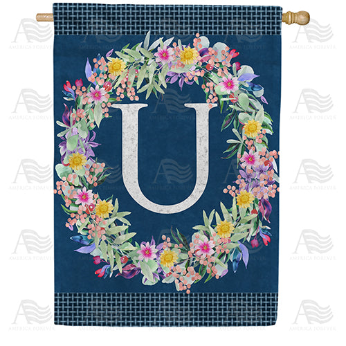 America Forever Floral Wreath Monogram Letter Monogram House Flag