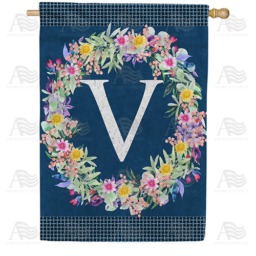 America Forever Floral Wreath Monogram Letter Monogram House Flag