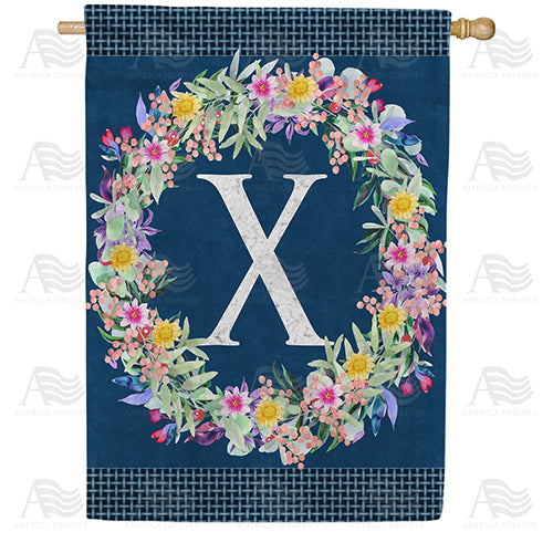 America Forever Floral Wreath Monogram Letter Monogram House Flag