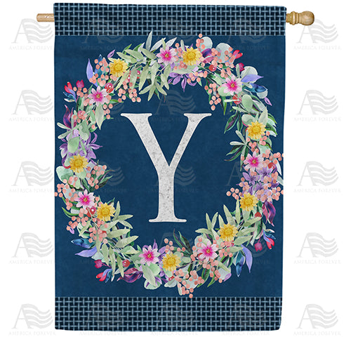 America Forever Floral Wreath Monogram Letter Monogram House Flag