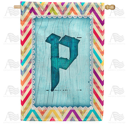 America Forever Multi Color Chevron Monogram House Flag