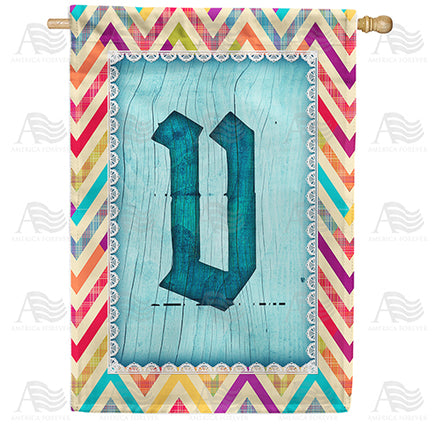 America Forever Multi Color Chevron Monogram House Flag