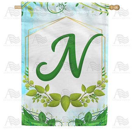 Rose Greenery Monogram House Flag
