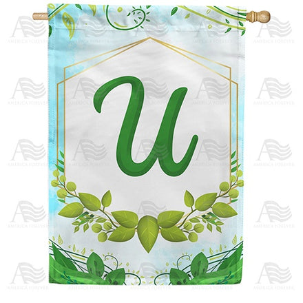 Rose Greenery Monogram House Flag