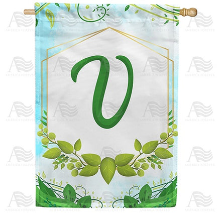 Rose Greenery Monogram House Flag