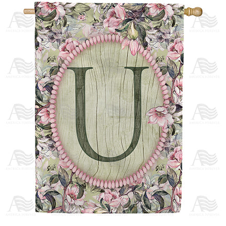America Forever Pink Petals Monogram House Flag