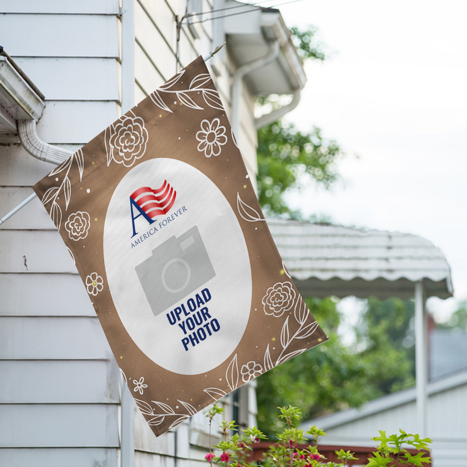 America Forever Personalized Bronze Floral House Flag