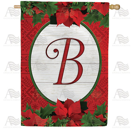 America Forever Red Poinsettia Monogram House Flag