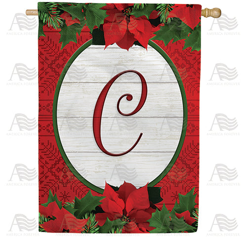 America Forever Red Poinsettia Monogram House Flag