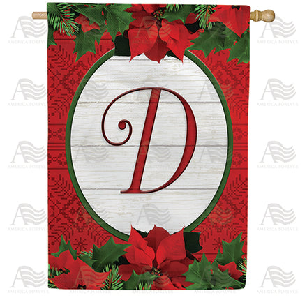 America Forever Red Poinsettia Monogram House Flag