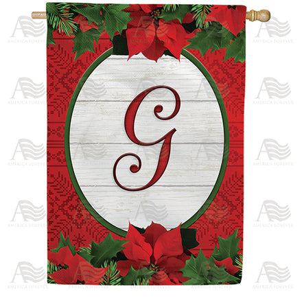 America Forever Red Poinsettia Monogram House Flag