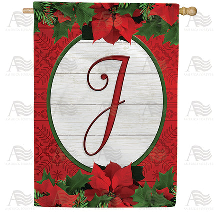 America Forever Red Poinsettia Monogram House Flag