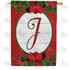 America Forever Red Poinsettia Monogram House Flag
