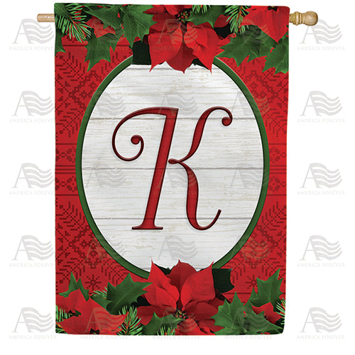 America Forever Red Poinsettia Monogram House Flag