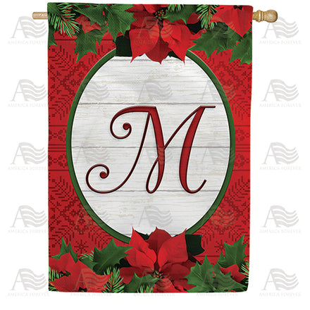 America Forever Red Poinsettia Monogram House Flag