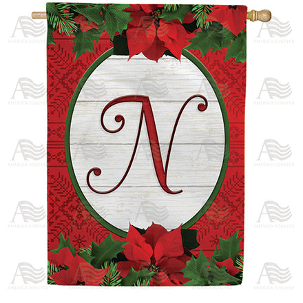 America Forever Red Poinsettia Monogram House Flag