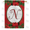 America Forever Red Poinsettia Monogram House Flag