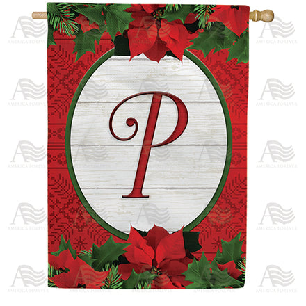 America Forever Red Poinsettia Monogram House Flag