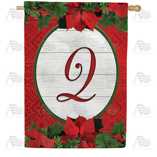 America Forever Red Poinsettia Monogram House Flag