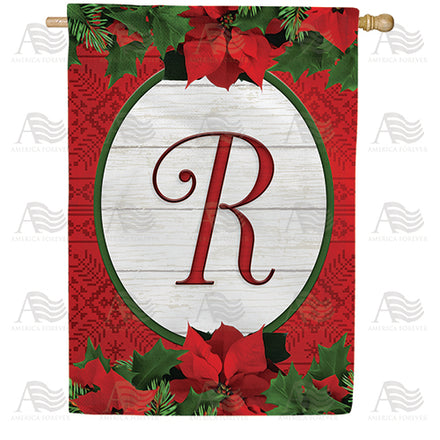 America Forever Red Poinsettia Monogram House Flag