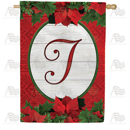 America Forever Red Poinsettia Monogram House Flag