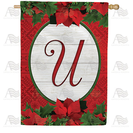 America Forever Red Poinsettia Monogram House Flag
