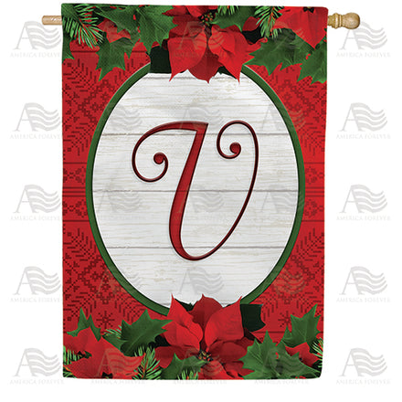 America Forever Red Poinsettia Monogram House Flag