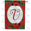 America Forever Red Poinsettia Monogram House Flag