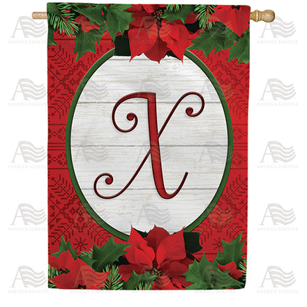 America Forever Red Poinsettia Monogram House Flag