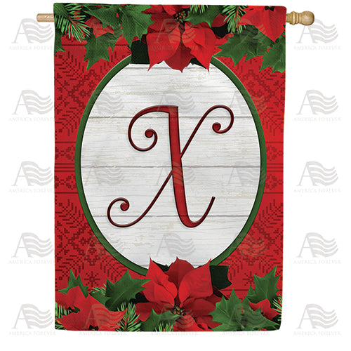 America Forever Red Poinsettia Monogram House Flag
