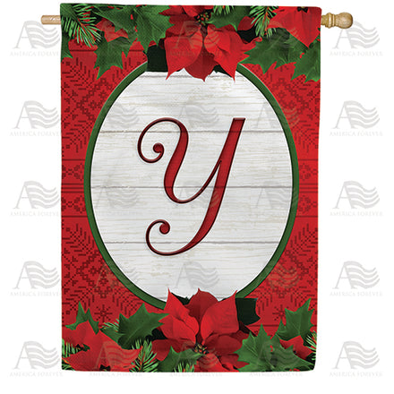 America Forever Red Poinsettia Monogram House Flag