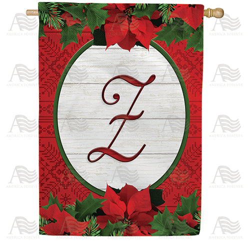 America Forever Red Poinsettia Monogram House Flag