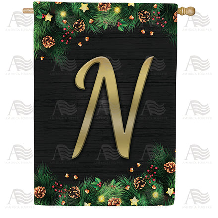 America Forever Pine Cones And Stars Monogram House Flag