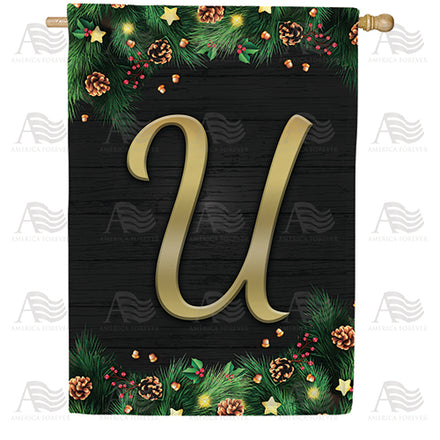 America Forever Pine Cones And Stars Monogram House Flag