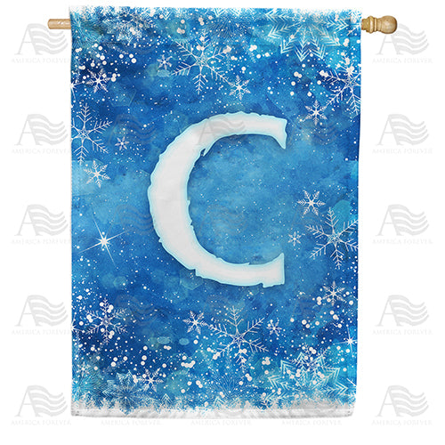 America Forever Icy Snowflakes Monogram House Flag