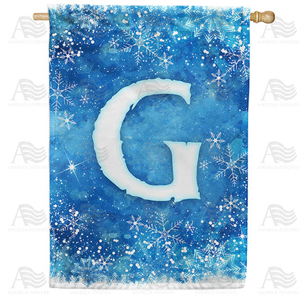 America Forever Icy Snowflakes Monogram House Flag