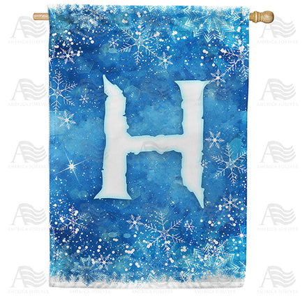America Forever Icy Snowflakes Monogram House Flag